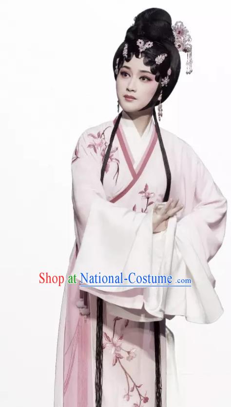 Chinese Shaoxing Opera Phoenix Tears Actress Hu Xiuying Apparels Yue Opera Hua Tan Costumes Young Lady Pink Dress Garment and Headpieces