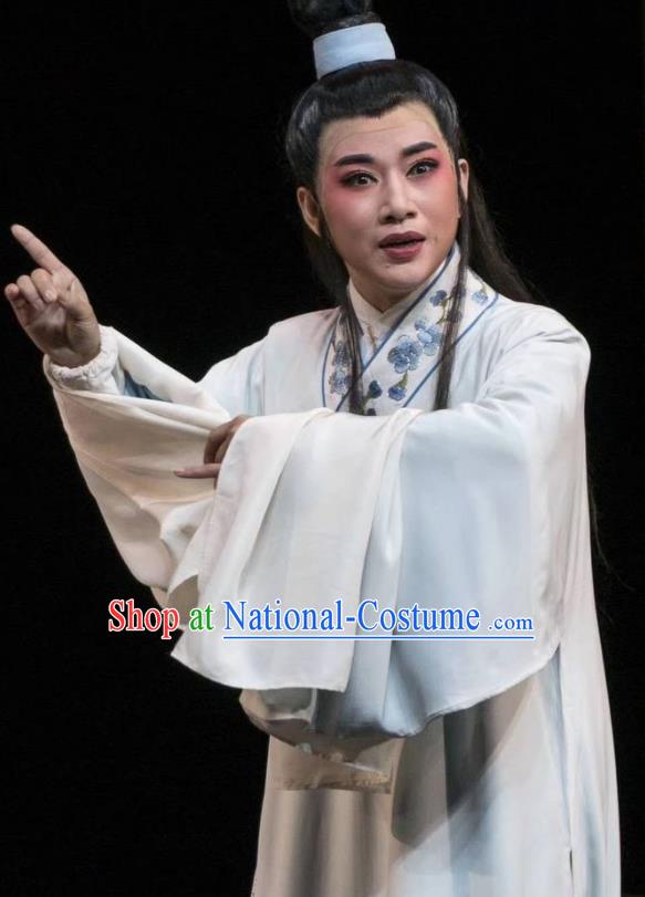 Chinese Yue Opera Young Men Costumes Garment Shuang Yu Chan Shaoxing Opera Scholar Shen Mengxia Clothing Apparels and Headwear