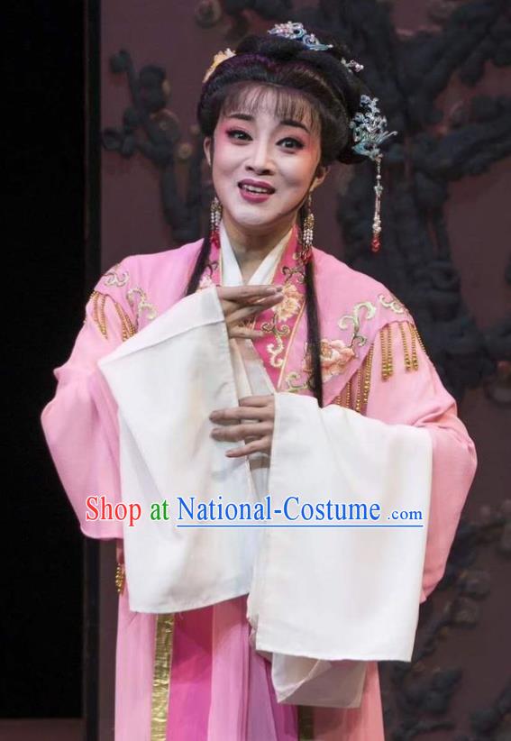 Chinese Shaoxing Opera Hua Tan Garment Shuang Yu Chan Yue Opera Actress Costumes Young Female Cao Fang Er Pink Dress Apparels and Headpiece