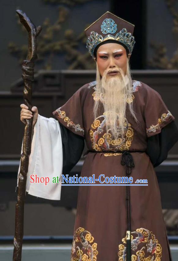 Chinese Yue Opera Patriarch Landlord Costumes Garment Shuang Yu Chan Shaoxing Opera Elderly Male Clothing Chieftain Apparels and Hat