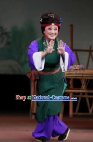 Chinese Shaoxing Opera Countrywoman Costumes Yue Opera Lao Dan The Wrong Red Silk Apparels Civilian Female Garment Dress and Headdress