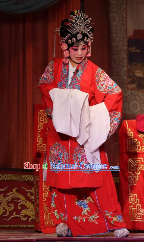 Chinese Shaoxing Opera Bride Hua Tan Red Dress Garment A Tragic Marriage Yue Opera Wang Lianjuan Costumes Actress Wedding Apparels and Headpieces