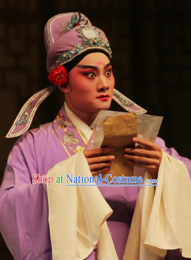 Chinese Yue Opera Sheng Role Costumes Purple Embroidered Robe and Headwear Shaoxing Opera Apparels A Tragic Marriage Scholar zhang Qingyun Garment