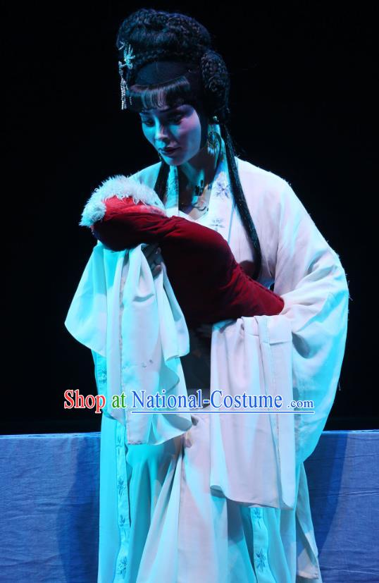 Chinese Shaoxing Opera Distress Maiden Dress Garment A Tragic Marriage Yue Opera Dan Wang Lianjuan Costumes Apparels and Headpiece