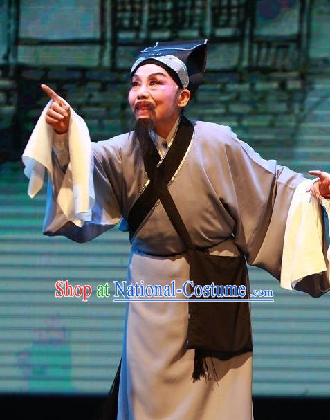 The Wrong Red Silk Chinese Yue Opera Civilian Elderly Male Apparels Shaoxing Opera Laosheng Costumes Farmer Garment and Hat