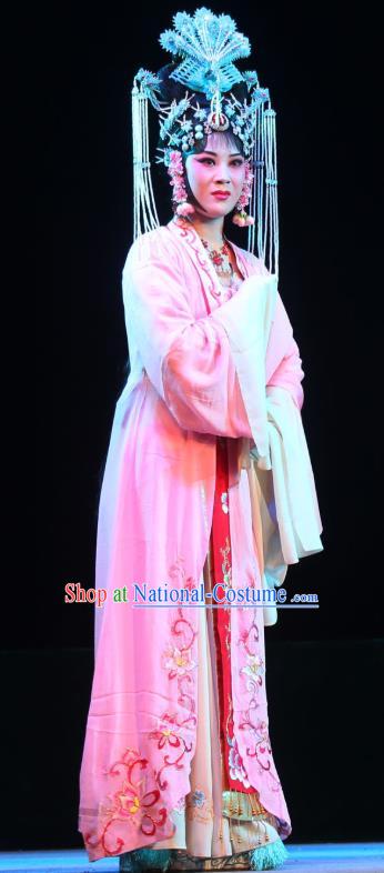 Chinese Shaoxing Opera Official Mistress Pink Dress Garment A Tragic Marriage Yue Opera Hua Dan Jiang Suping Costumes Apparels and Headwear