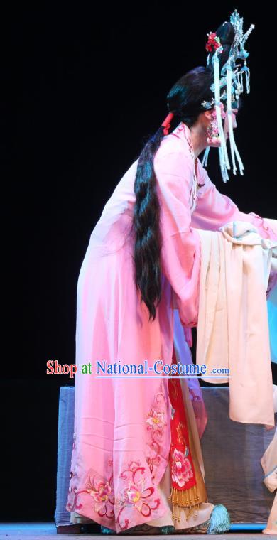 Chinese Shaoxing Opera Official Mistress Pink Dress Garment A Tragic Marriage Yue Opera Hua Dan Jiang Suping Costumes Apparels and Headwear