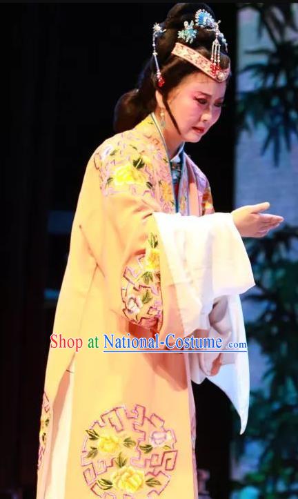 Chinese Shaoxing Opera The Wrong Red Silk Countess Costumes Yue Opera Vieille Dame Garment Apparels and Headdress