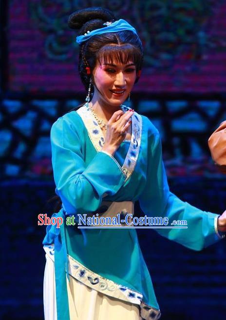 Chinese Shaoxing Opera Civilian Lady The Wrong Red Silk Costumes Yue Opera Countrywoman Garment Young Female Apparels and Headdress