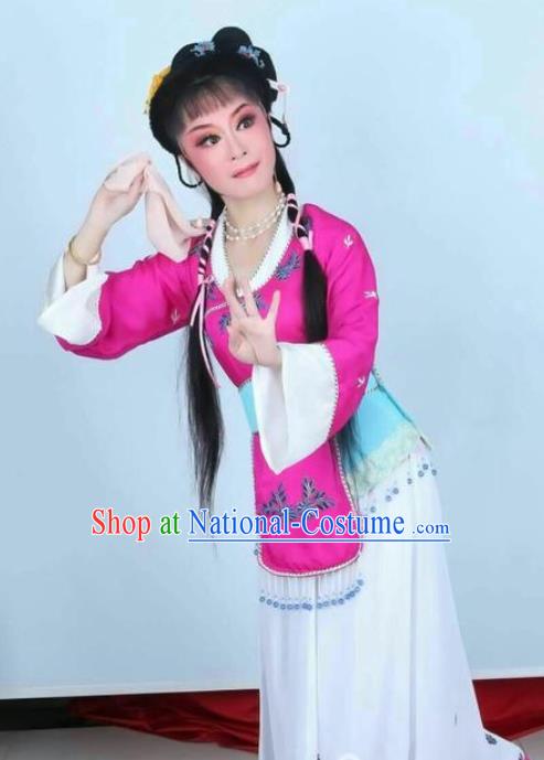 Chinese Shaoxing Opera Maidservant The Wrong Red Silk Costumes Yue Opera Garment Young Lady Xiao Dan Apparels and Hair Accessories