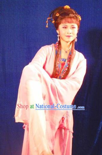 Chinese Shaoxing Opera Xiao Dan Apparels Flirting Scholar Hua Tan Costumes Yue Opera Garment Maidservant Qiu Xiang Dress and Hair Accessories