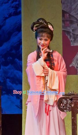 Chinese Shaoxing Opera Beauty Apparels Flirting Scholar Costumes Yue Opera Maidservant Dress Qiu Xiang Garment and Headpieces