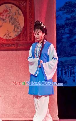 Chinese Shaoxing Opera Xiao Dan Maidservant Apparels Flirting Scholar Costumes Yue Opera Servant Girl Dress Garment and Hair Ornament