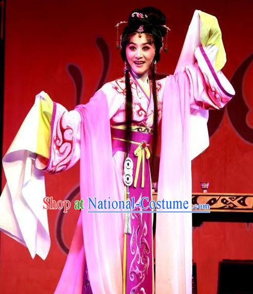 Chinese Shaoxing Opera Hua Tan Diao Chan Apparels Costumes Yue Opera Actress Garment Young Beauty Hanfu Dress and Hair Accessories