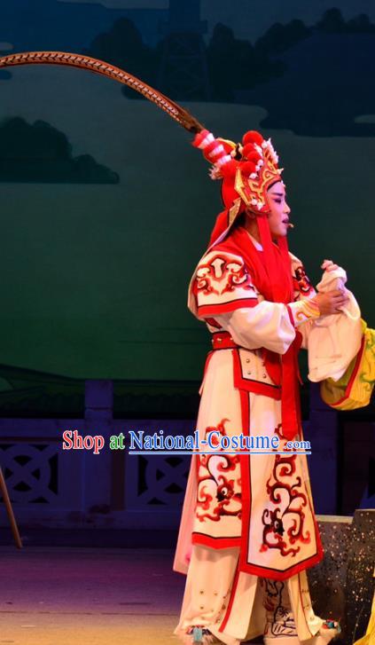 Diao Chan Chinese Yue Opera Takefu Costumes Garment Shaoxing Opera Wusheng Martial Role Apparels General Lv Bu Clothing and Headpiece