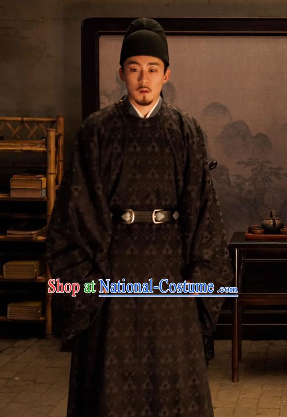 Chinese Ancient Official Historical Costumes Drama Serenade of Peaceful Joy Song Dynasty Male Hanfu Clothing and Hat Complete Set