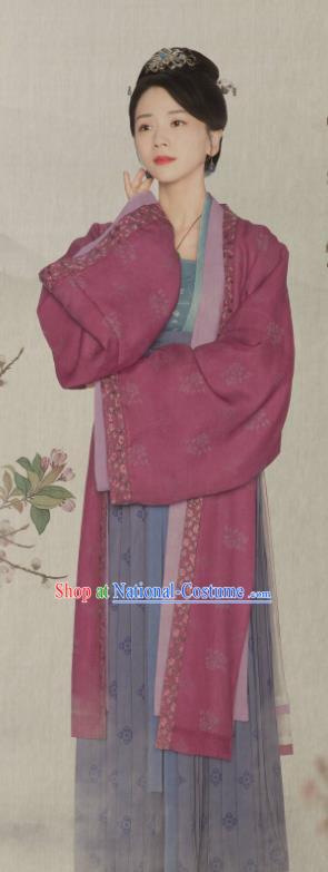 Chinese Ancient Noble Lady Hanfu Dress Drama Serenade of Peaceful Joy Historical Costumes Song Dynasty Imperial Consort Garment and Hair Accessories