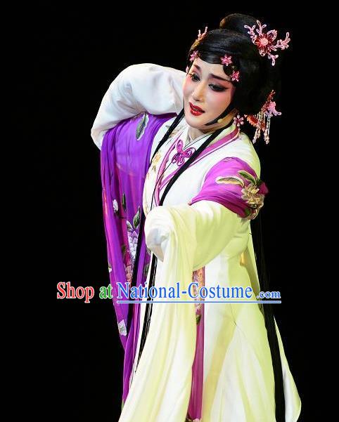 Chinese Shaoxing Opera Hua Tan Dress Garment Dong Xiaowan And Mao Bijiang Yue Opera Costumes Young Female Geisha Apparels and Hair Jewelry