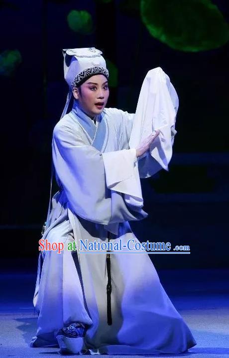 Chinese Yue Opera Poor Scholar Costumes Blue Robe and Hat Shaoxing Opera Zhui Yu Young Male Apparels Niche Xiao Sheng Garment