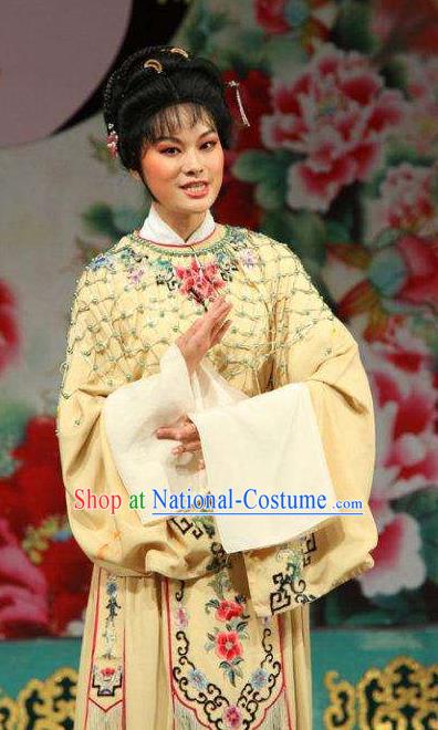 Chinese Shaoxing Opera Young Female Yellow Dress Garment Yue Opera Zhui Yu Costumes Actress Noble Lady Jin Mudan Apparels and Hair Accessories