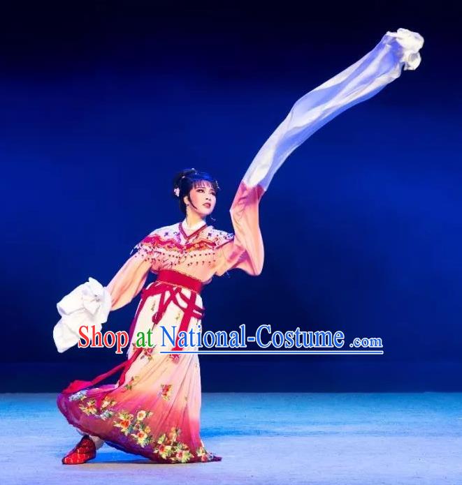 Chinese Shaoxing Opera Rich Female Young Lady Dress Garment Yue Opera Zhui Yu Costumes Actress Hua Dan Jin Mudan Apparels and Headpieces