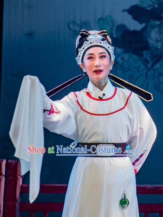 Chinese Yue Opera Xiao Sheng Official Lu You And Tang Wan Costumes and Hat Shaoxing Opera Scholar Apparels Young Male White Robe Garment