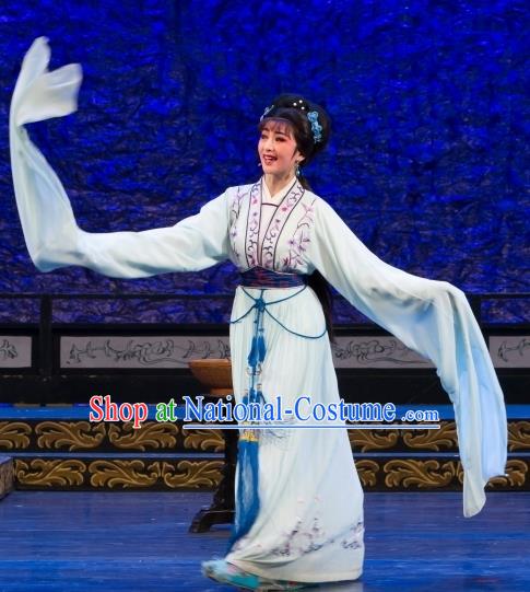 Chinese Shaoxing Opera Diva Hua Tan Dress Yue Opera Wu Nv Bai Shou Costumes Youngest Daughter Garment Yang Sanchun Apparels and Headpieces