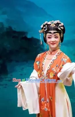 Chinese Shaoxing Opera Hua Tan Apparels and Headpieces Yue Opera Young Female Costumes Shuang Jiao Jie Qin Noble Lady Dress Garment