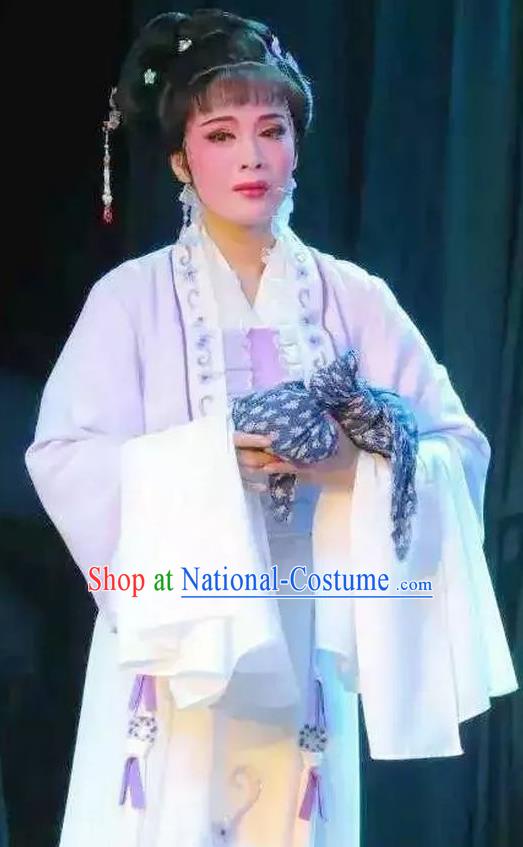 Chinese Shaoxing Opera Tsing Yi Apparels and Headpieces Yue Opera Tell On Sargam Young Female Dress Costumes Distress Maiden Zhang Zhenzhu Garment