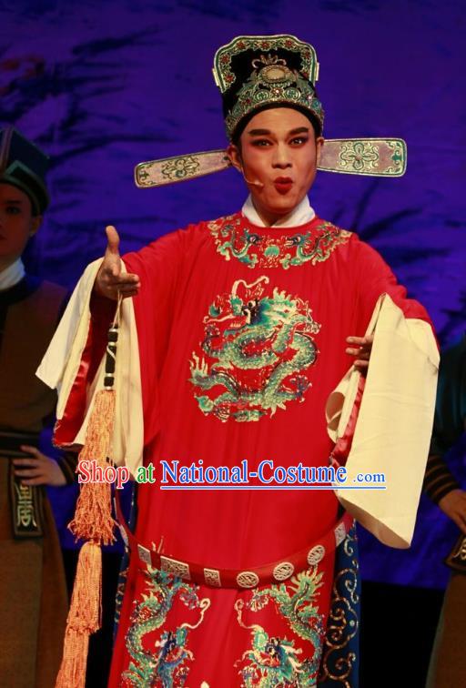 Chinese Yue Opera Number One Scholar Shuang Jiao Jie Qin Costumes and Hat Shaoxing Opera Young Male Chen Jiansheng Garment Apparels Embroidered Robe