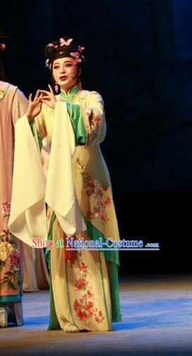 Chinese Shaoxing Opera Huadan Yellow Dress and Hair Accessories Yue Opera Shuang Jiao Jie Qin Hua Tan Costumes Garment