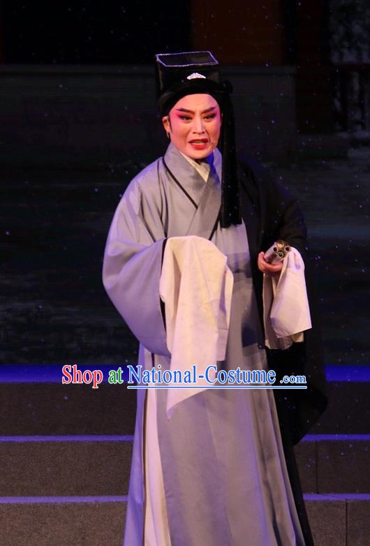 The Ungrateful Lover Qing Tan Chinese Yue Opera Poor Scholar Costumes Shaoxing Opera Garment Clothing Young Male Wang Kui Apparels and Hat