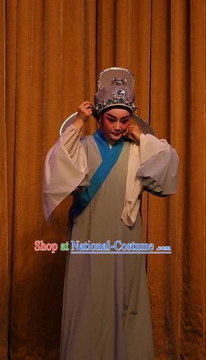 Chinese Yue Opera Youth Scholar The Ungrateful Lover Qing Tan Poor Male Garment Costumes and Headwear Shaoxing Opera Xiaosheng Apparels Clothing