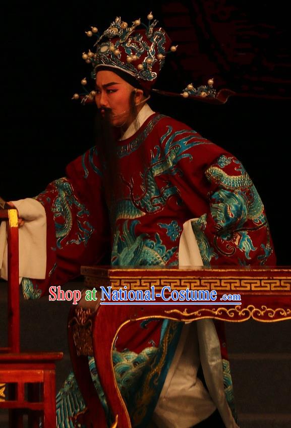 Chinese Yue Opera Elderly Male Embroidered Robe The Ungrateful Lover Qing Tan Garment Costumes and Headwear Shaoxing Opera Laosheng Apparels Official Clothing