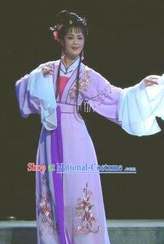 Chinese Shaoxing Opera Hua Tan Jiao Guiying Purple Dress and Hair Accessories Yue Opera The Ungrateful Lover Qing Tan Actress Garment Apparels Courtesan Costumes