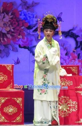 Chinese Shaoxing Opera Young Female Apparels and Headpieces Yue Opera Tell On Sargam Costumes Hua Tan White Dress Zhang Mingzhu Garment