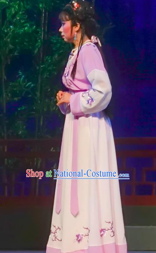 Chinese Shaoxing Opera Servant Girl Garment Yue Opera Lu You And Tang Wan Costumes Apparels Xiaodan Dress and Hair Accessories