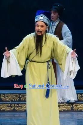 Chinese Yue Opera Wu Nv Bai Shou Elderly Male Costumes and Hat Shaoxing Opera Apparels Yang Jikang Green Robe Garment