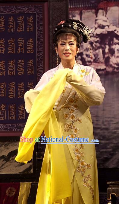 Chinese Shaoxing Opera Hua Tan Embroidered Yellow Dress Yue Opera Wu Nv Bai Shou Costumes Garment Young Female Apparels and Headpieces