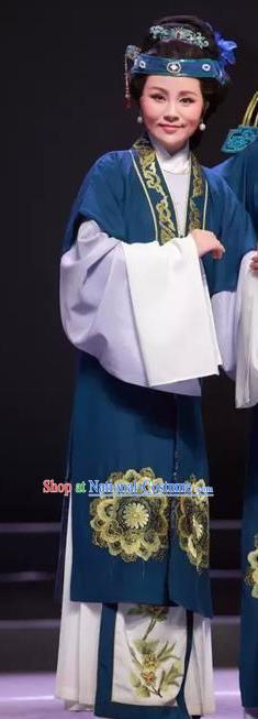 Chinese Shaoxing Opera Elderly Dame Navy Dress Yue Opera Wu Nv Bai Shou Laodan Costumes Garment Countess Apparels and Headdress