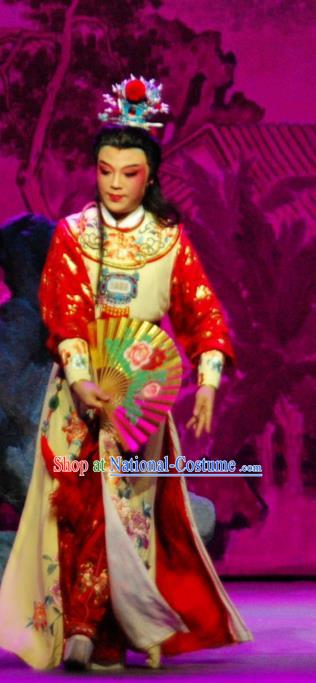 Chinese Yue Opera Young Scholar Jia Baoyu Garment Tan Chun Costumes and Headwear Shaoxing Opera Xiaosheng Apparels