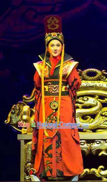 Chinese Yue Opera Young Male Costumes and Headpieces Han Xing Wei Yang Shaoxing Opera Emperor Garment Apparels Clothing