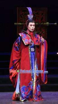 Chinese Yue Opera Emperor Costumes and Headpieces Han Xing Wei Yang Shaoxing Opera Garment Clothing Young Male Apparels