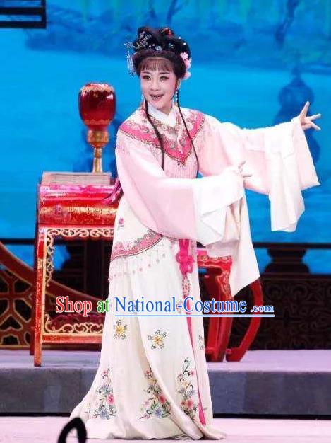 Chinese Shaoxing Opera Diva Noble Lady Dress Costume and Headdress A Bride For A Ride Apparels Yue Opera Hua Tan Young Female Garment