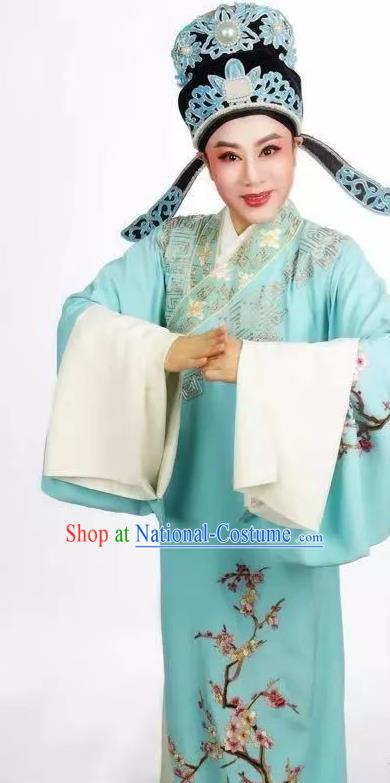 Chinese Yue Opera Scholar Zhou Wenbin Costumes and Headwear A Bride For A Ride Shaoxing Opera Garment Apparels Young Male Xiaosheng Blue Robe