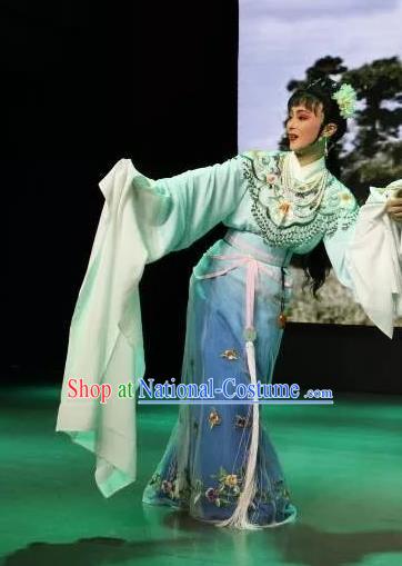 Chinese Shaoxing Opera Hua Tan Blue Dress and Headpieces A Bride For A Ride Apparels Yue Opera Diva Wang Xiuying Garment Costume