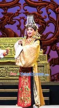 Chinese Yue Opera Emperor Liu Xiu Apparels Costumes and Headwear Shaoxing Opera Changle Palace Monarch Garment