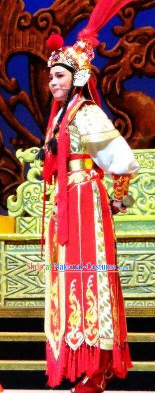 Chinese Shaoxing Opera Wu Dan Costumes and Headwear Changle Palace Yue Opera Garment Actress Martial Female Armor Apparels