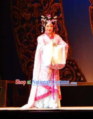 Chinese Shaoxing Opera Court Lady Costumes and Hair Jewelry Changle Palace Yue Opera Actress Garment Han Dynasty Princess Huyang Apparels Hanfu Dress