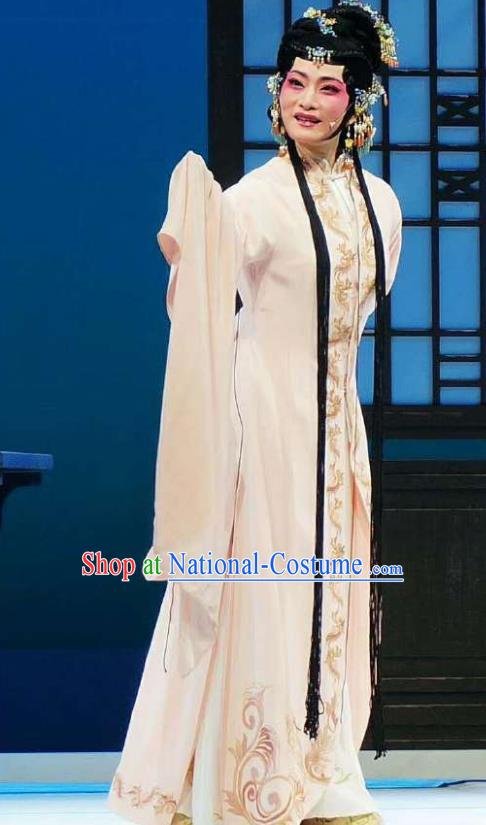 Chinese Shaoxing Opera Actress Young Female Hui Niang Costumes and Headpieces Xiang Luo Ji Yue Opera Hua Tan Garment Dress Apparels